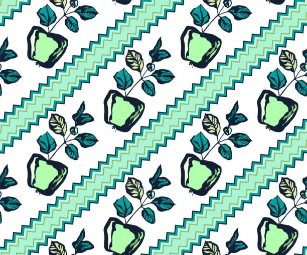 Vector illustration of Seamless floral pattern with apple and flowers. Ornamental decorative background. Vector pattern. Print for textile, cloth, wallpaper, scrapbooking
