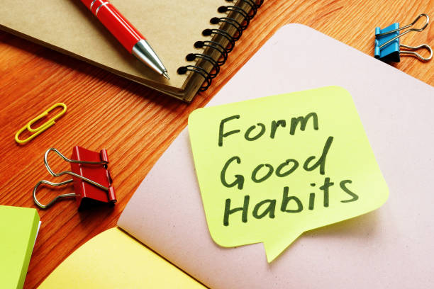 istock Form good habits motivational phrase on the yellow sheet. 1206860534