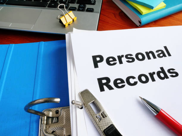 istock Blue office folder with Personal Records on the desk. 1206860738