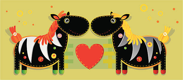 Patchwork zebra Needlecraft. Two fun zebra fabric. Homemade applique. backstitch stock illustrations