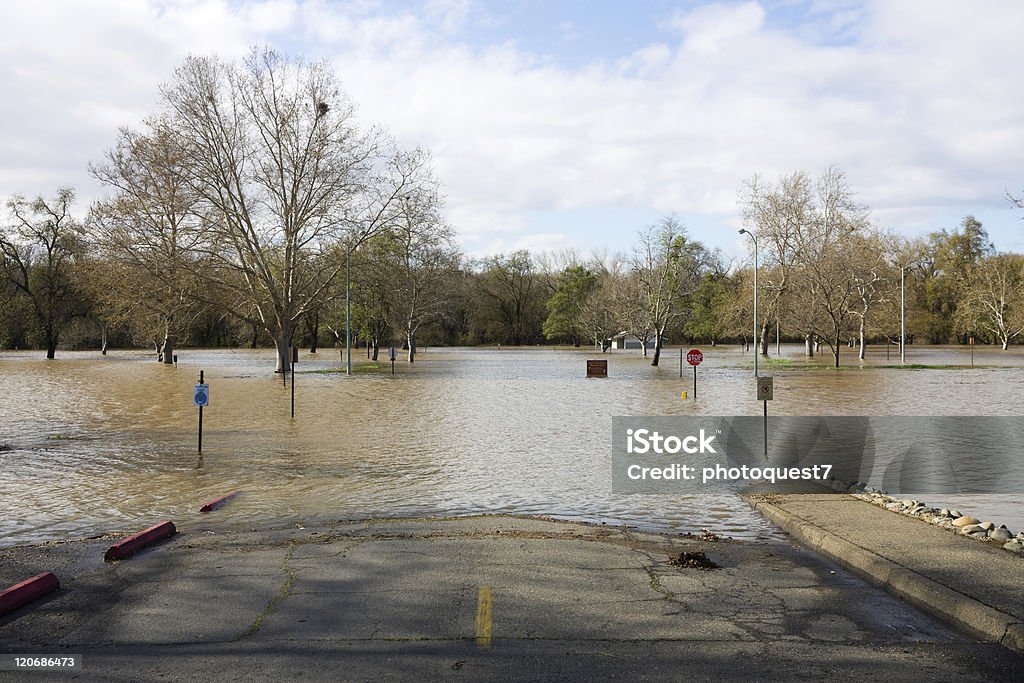 Flood Flooded park in Sacramento California California Stock Photo