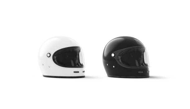 istock Blank black and white bike helmet mock up, half-turned view 1206864763