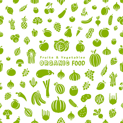 Fresh fruits and vegetables. Seamless pattern.