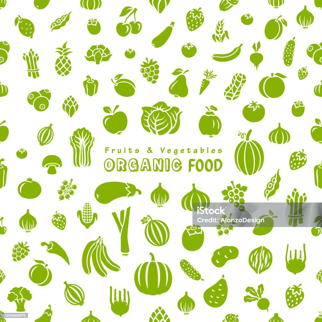 Fruits and vegetables. Organic Food. Fresh fruits and vegetables. Seamless pattern. Vegetable stock vector