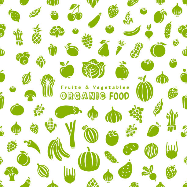 Fruits and vegetables. Organic Food. Fresh fruits and vegetables. Seamless pattern. fruit icons stock illustrations