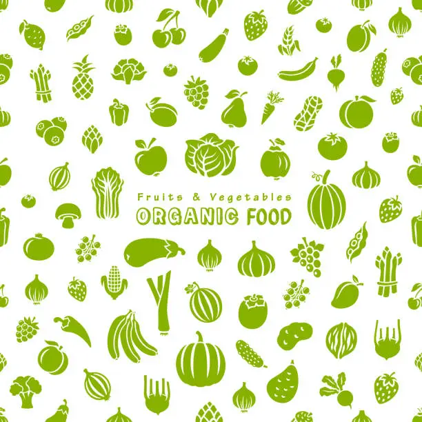Vector illustration of Fruits and vegetables. Organic Food.