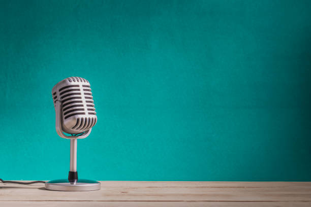 Vintage Microphone On Red Background