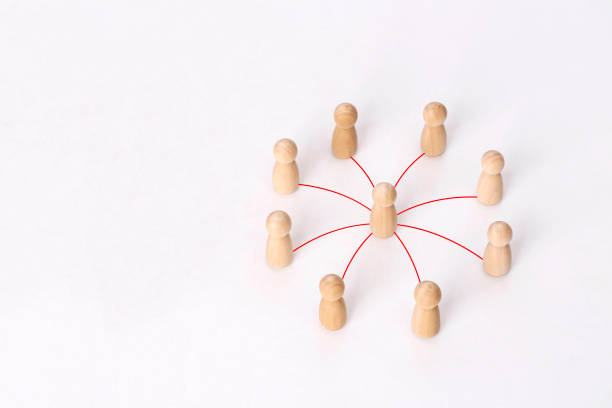 istock Social connections by red lines with people figurines , Call for cooperation creating a new team and action contacts communication  in society 1206866781