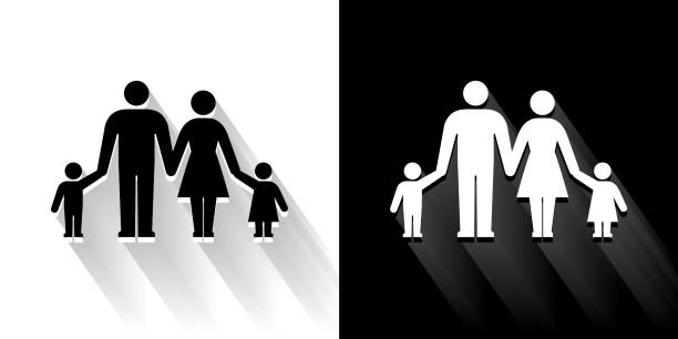 istock Parents and Children Black and White Icon with Long Shadow 1206867647
