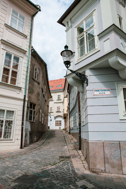 Empty alley in Bratislava stock photo