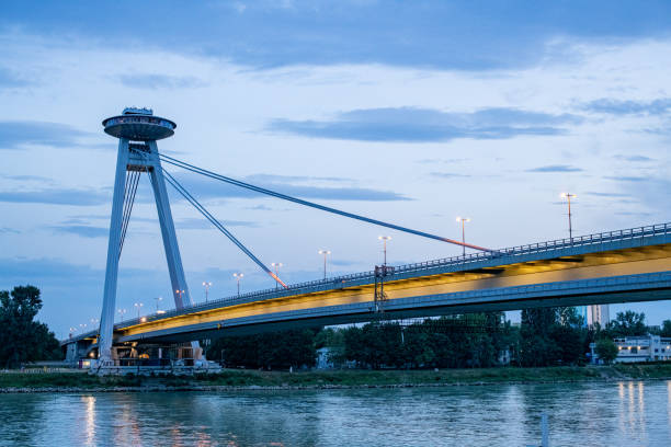 UFO bridge and tower in Bratislava stock photo