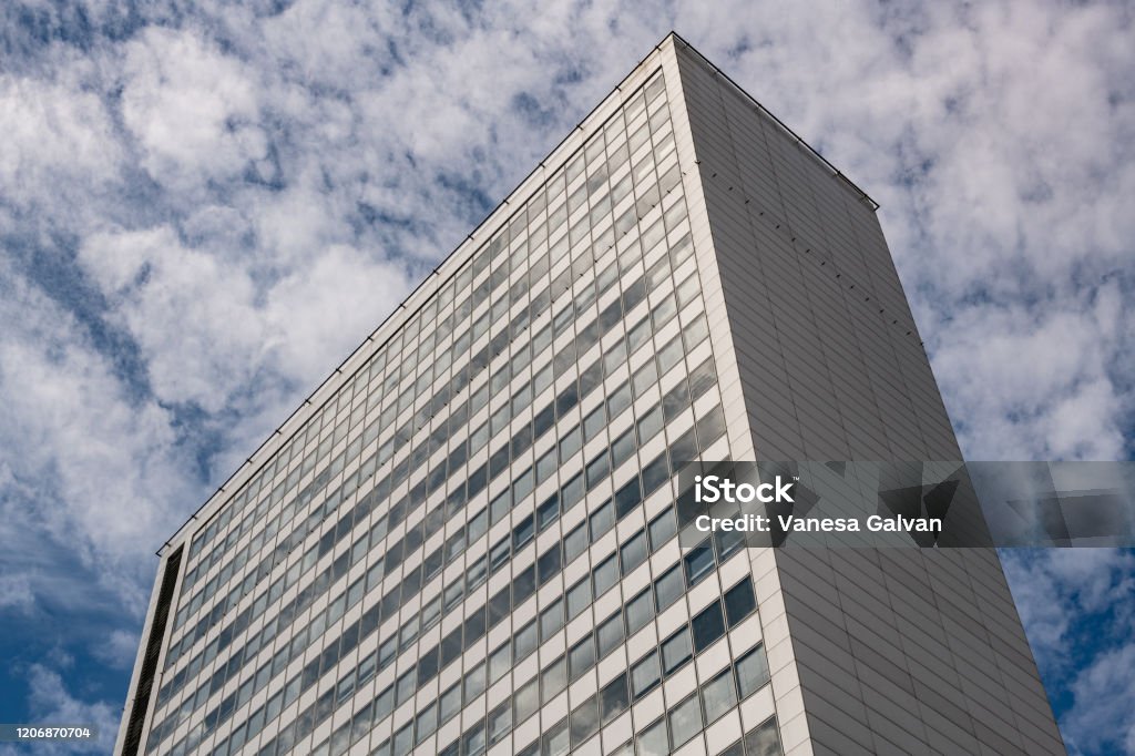 Faculty of Civil Engineering STU, Slovak University of Technology, Bratislava View of the facade with a cloudy sky in the background Architecture Stock Photo