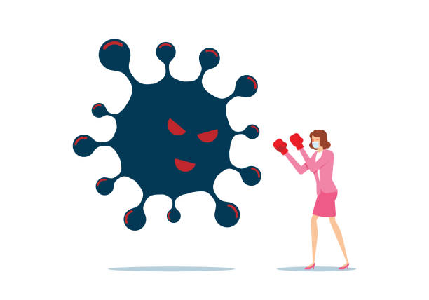 바이러스와 싸우는 사업가 - virus computer bug flu virus bacterium stock illustrations