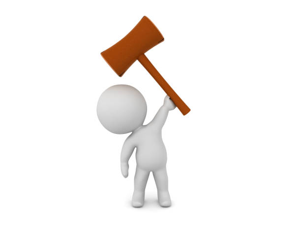 istock 3D Character raising wooden mallet 1206874064