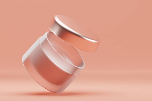 Set Blank cosmetic packaging mock up, pastel orange background, 3d rendering