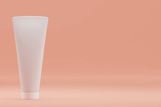 istock Set Blank cosmetic packaging mock up, pastel orange background, 3d rendering 1206874919