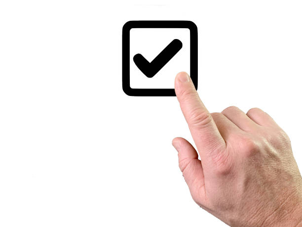 istock Index finger pushes a button, white background. Finger touch to switch in space. A person turns on or off the system. Concept: inscription on the start 1206876776
