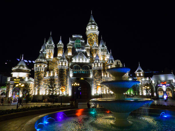 Nha Trang, Vietnam - December 23, 2019: View of the Vinpearl Amusement Park by night.