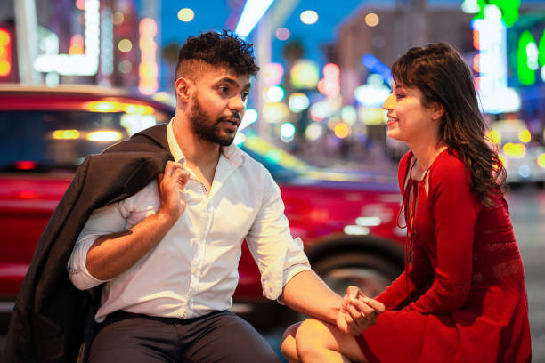 istock Couple chatting on a night out 1206882822