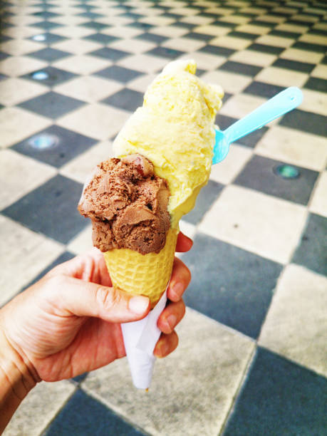 istock Delicious Argentinian Ice cream cone with Chocolate and Passion Fruit Ice Cream 1206883535
