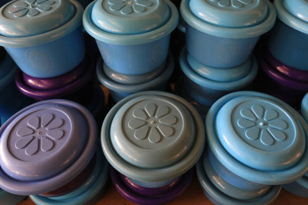West Africa. Togo. Lome. 01/30/2014. This colorful image depicts of small plastic bowls for meals.