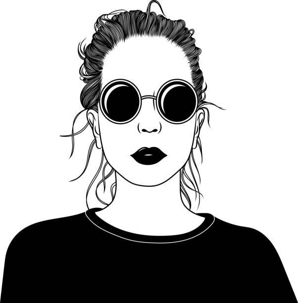 Girl with sunglasses Hand drawn black and white portrait of a beautiful young woman with sunglasses. EPS10 vector illustration. tousled stock illustrations