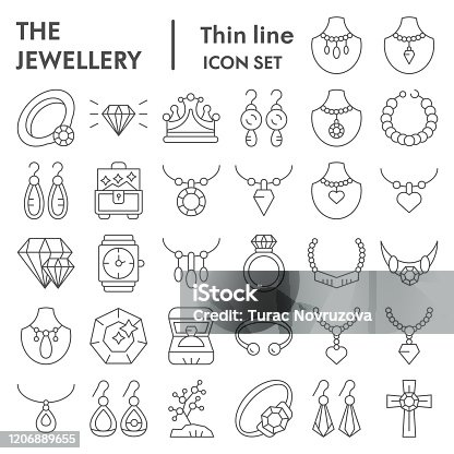 istock Jewellery thin line icon set, accessories symbols collection, vector sketches, logo illustrations, bijouterie signs linear pictograms package isolated on white background, eps 10. 1206889655