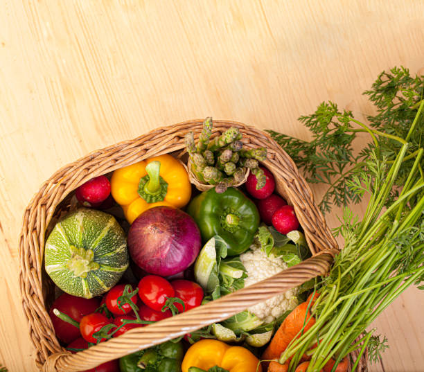 istock Basket of fresh vegetables with copy space 1206891208