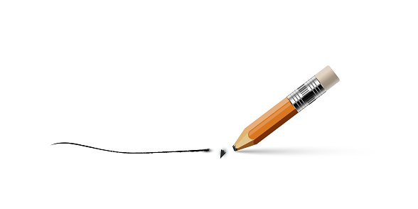Pencil with a broken tip isolated on white background. Vector realistic illustration