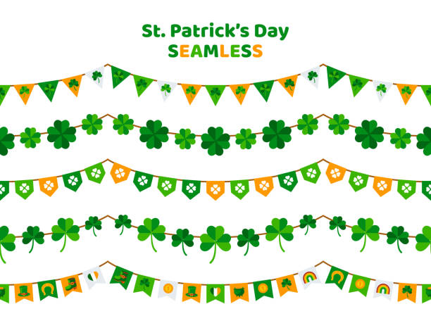 패트릭스 데이 원활한 테두리 - st patricks day clover four leaf clover irish culture stock illustrations