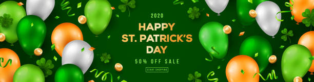 sztandar dnia patryka z balonami - st patricks day irish culture pub clover stock illustrations