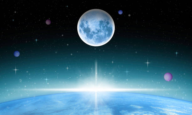 istock Blue Moon, Planet Earth, Burst of Light - Outer Space Scene 1206898075