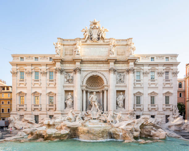 トレビの泉 - trevi fountain rome fountain panoramic ストックフォトと画像