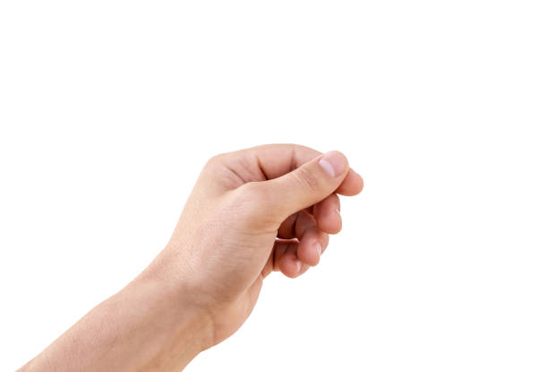 istock Man hand holding isolated on white. 1206902519