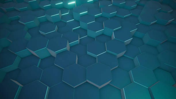 istock 3D rendering of abstract hexagonal geometric surfaces in virtual space 1206903910