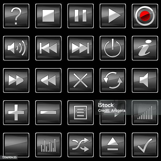 Square Pressed Control Panel Buttons Stock Photo - Download Image Now - Alertness, Arrow Symbol, Black Color