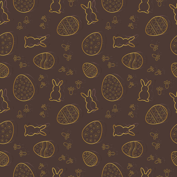 Vector seamless pattern with Easter motifs on a brown background. Rapport Vector Seamless pattern with Easter motifs on a brown background. Rapport. easter patterns stock illustrations