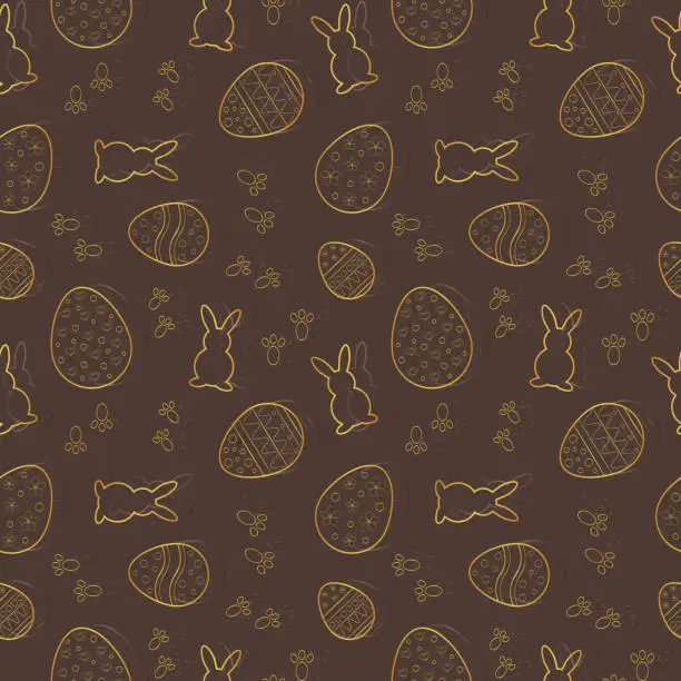Vector illustration of Vector seamless pattern with Easter motifs on a brown background. Rapport