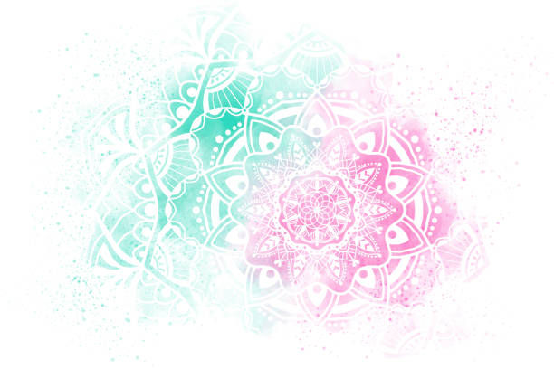 istock Mandala - Hand-drawn design on hand-painted pastel watercolor painting - copy space 1206906908