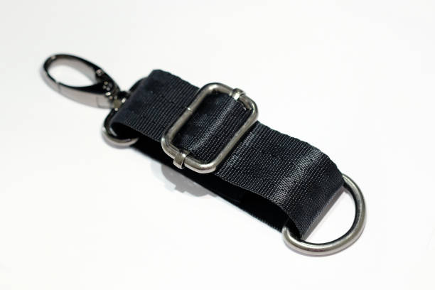 istock Metal banner, carabiner and half ring with a shoulder strap on a white background. 1206908697