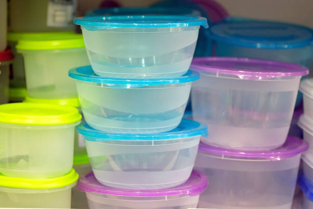 istock Plastic kitchen trays on the shelf of the kitchen cabinet. 1206908733