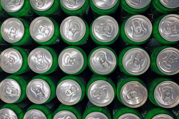 istock Tin cans with beer, top view. Beer in the store. 1206908999