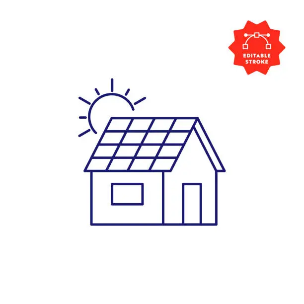 Vector illustration of Solar Roof Line Icon with Editable Stroke and Pixel Perfect.