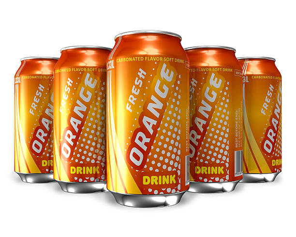 istock Set of orange soda drinks in metal cans 120691167