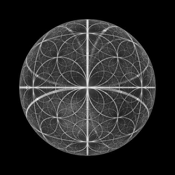 Glowing Fibonacci circles ball, computer generated abstract fractal, isolated on black, 3D rendering
