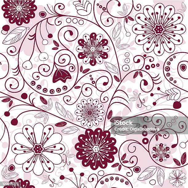 Whitepurple Seamless Floral Pattern Stock Illustration - Download Image Now - Backgrounds, Berry Fruit, Branch - Plant Part