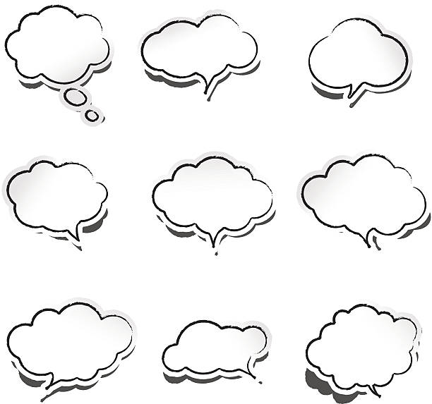 Stroke white cloud labels set vector art illustration