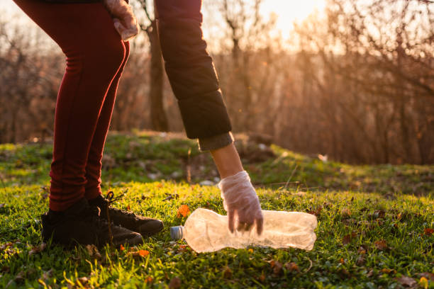 istock Volunteer collects plastic bottles outdoors. 1206918408