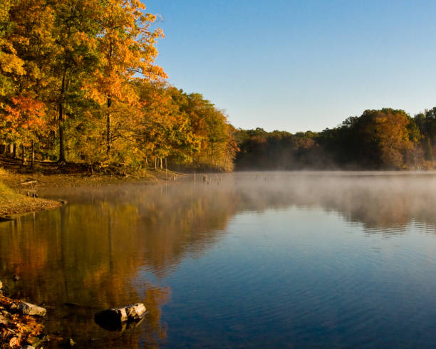 istock Fishermen try their luck on misty autumn lake 1206919272