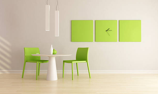 istock Green and white dining set in minimalistic dining room 120692299